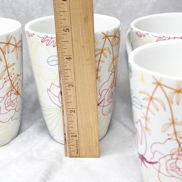 PIER 1‎ Coffee Cup Set of 4 Dolomite Floral Collection Multicolor Flowers White - Picture 13 of 13